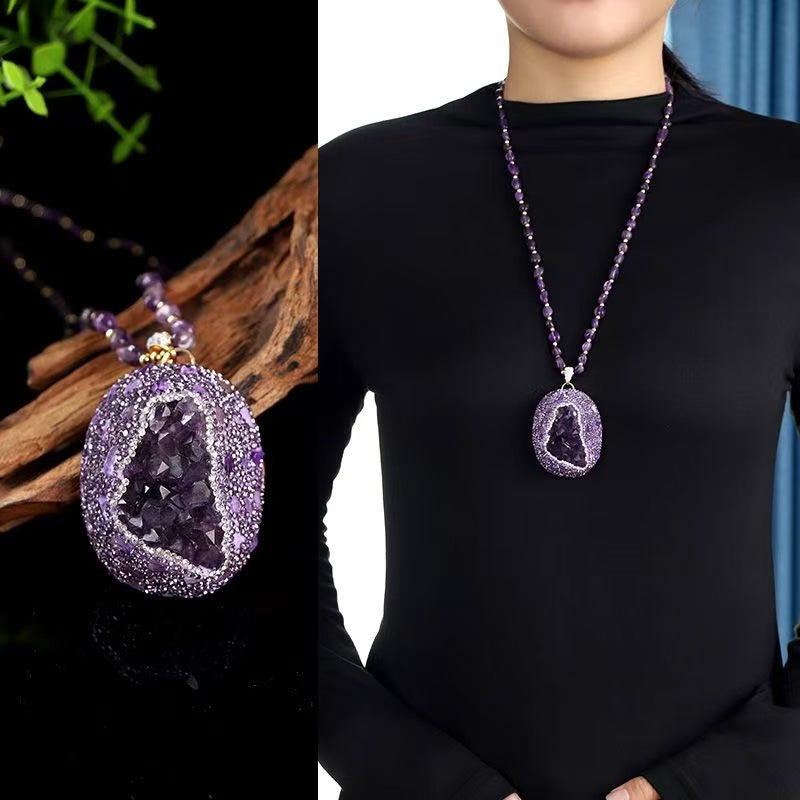 Handmade Amethyst Necklace Sweater Chain Enchanted Violet