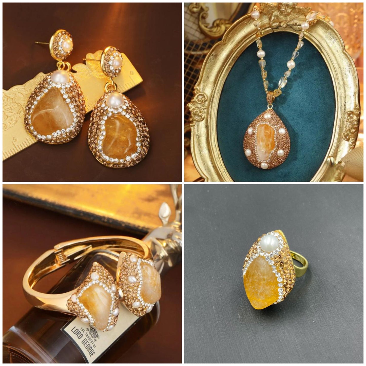 Handmade Citrine Set Sunset Molten Gold