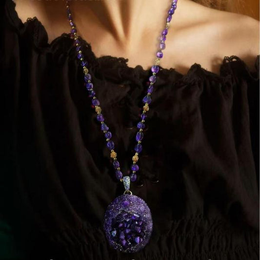 Handmade Amethyst Necklace Sweater Chain Enchanted Violet