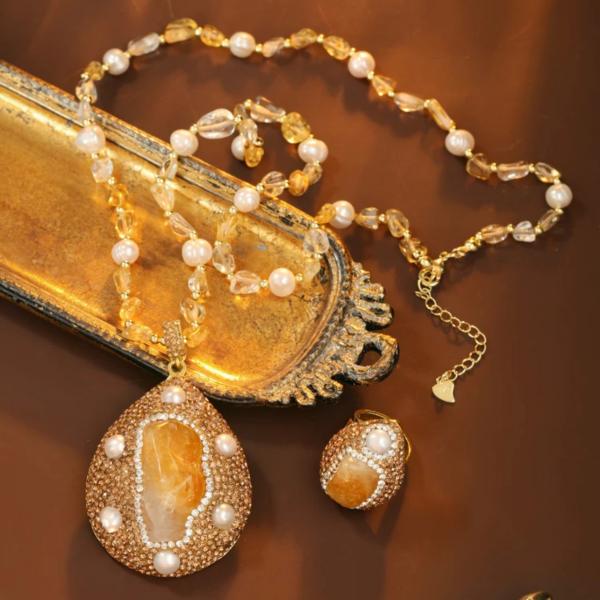 Handmade Citrine Set Sunset Molten Gold