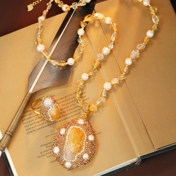 Handmade Citrine Set Sunset Molten Gold